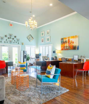 Comfortable seating in the community clubhouse at Palmetto Place in Miami, Florida