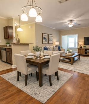 Living room and dining room at Ballantyne Commons of Augusta in Augusta, Georgia