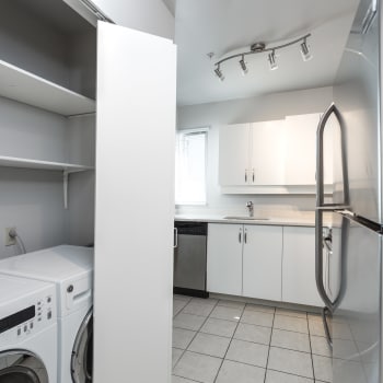 Laundry room and kitchen at Larchway Gardens in Vancouver