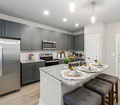 Kitchen in two bedroom model at Conclave Glenwood in Raleigh, North Carolina