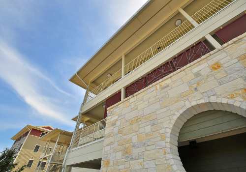 Exterior view of the community with sky view at M Station in Austin, Texas