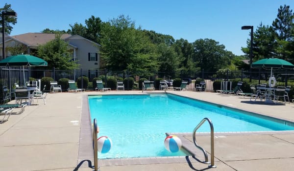 A beach ball in the community pool at The Pointe at Highland in Jackson, Mississippi
