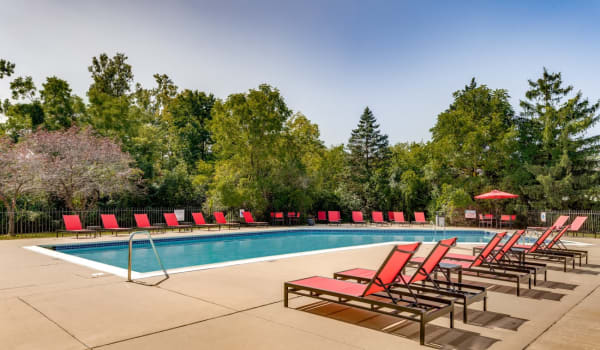 Sparkling pool and deck at Retreat at Farmington Hills in Farmington Hills, Michigan
