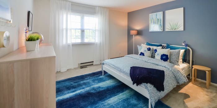 Beautiful bedroom at apartments in King of Prussia, Pennsylvania