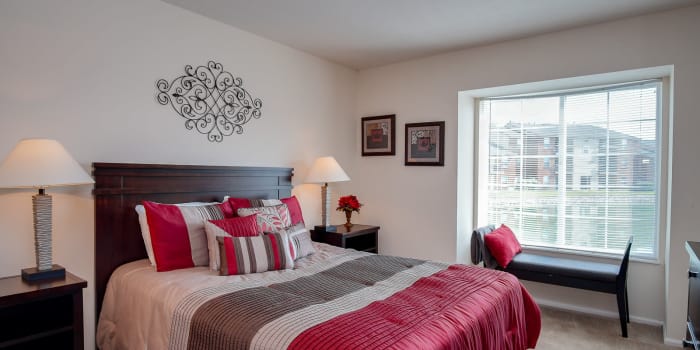 Bedroom with elegant finishes at Hidden Lakes Apartment Homes in Miamisburg, OH