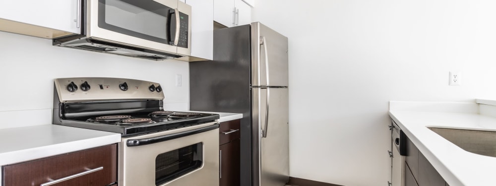 White cabinet kitchen in Elan 41 Apartments in Seattle, Washington