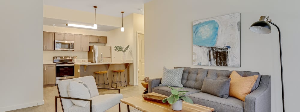 Living Room and Kitchen View at Haven Hills in Vancouver, Washington