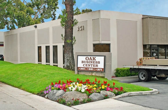 Welcome sign at Oak Business Center in Brea, California