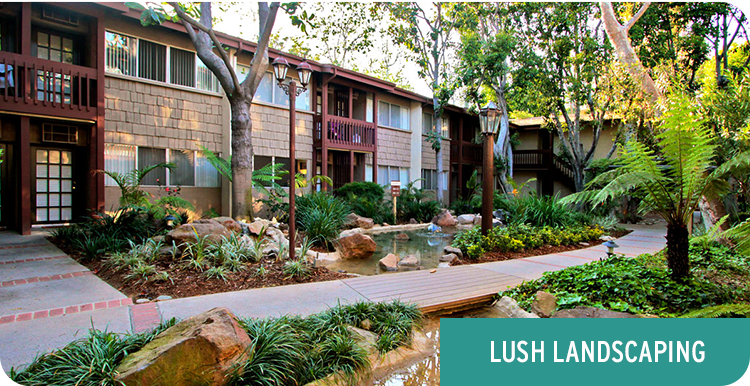 Lush landscaping at Rancho Los Feliz in Los Angeles, California