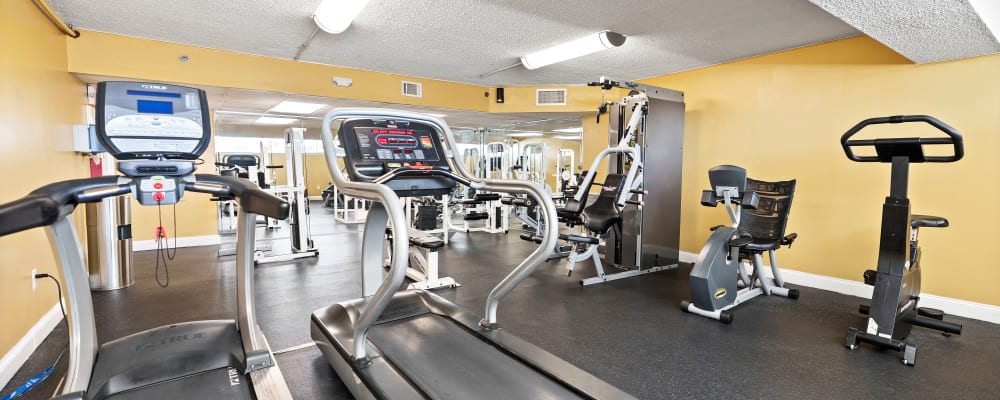 Exercise equipment in the fitness center at Forest Place in North Miami, Florida
