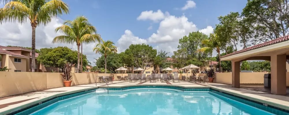 The sparkling community pool at Fairway View in Hialeah, Florida