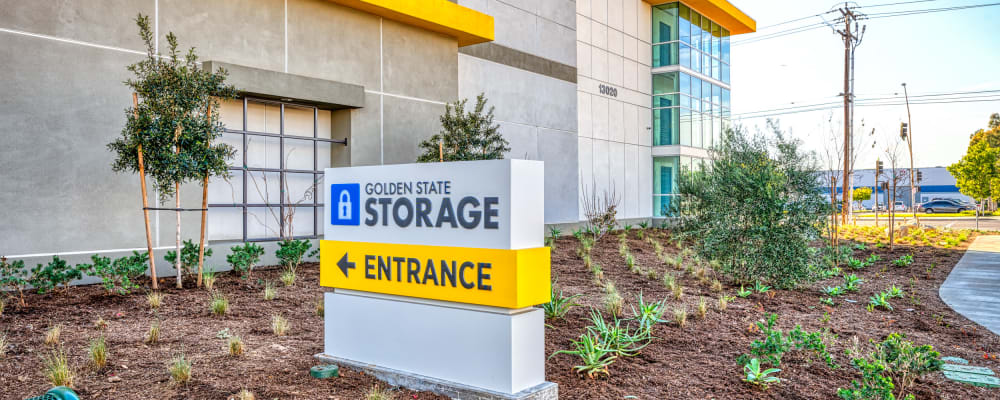 image of Golden State Storage facility front entrance signage
