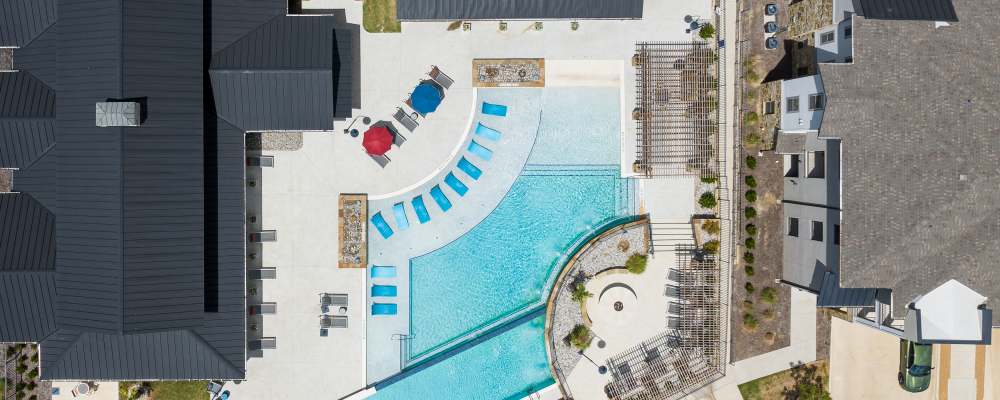 Aerial view of the swimming pool at The Trails at Summer Creek in Fort Worth, Texas