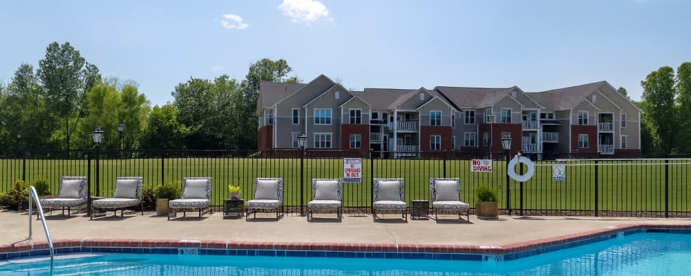Exterior of a community apartment with Pool area at Reserve at Regents Center in Lexington, North Carolina