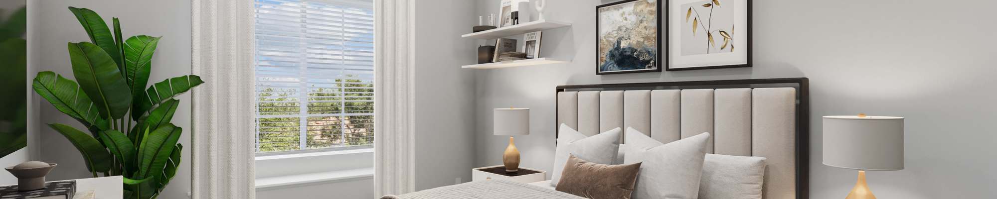 Bright and airy bedroom at Paloma Summit Condominium Rentals in Foothill Ranch, California