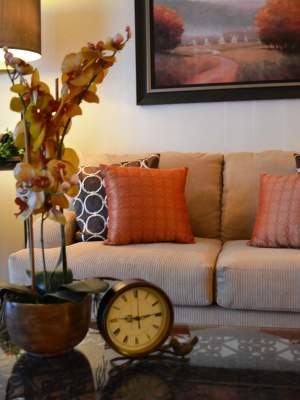Stylish living room at The Abbey at Regent's Walk in Homewood, Alabama