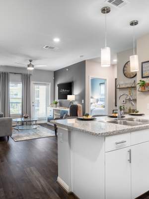 Modern kitchens at The Abbey at Sonterra in San Antonio, Texas