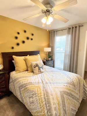 Modern bedrooms at The Abbey at Briar Forest in Houston, Texas