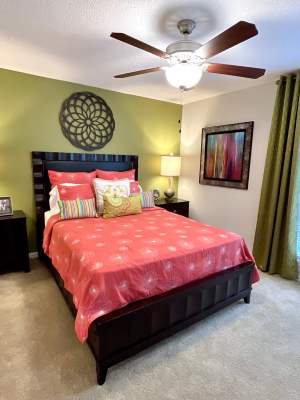 Cozy bedrooms at The Abbey at Inverness in Birmingham, Alabama