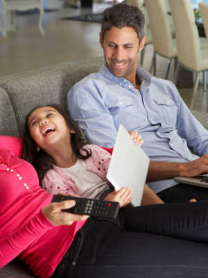 Man and Little Girl Laughing At The Abbey at Memorial In Houston, Texas