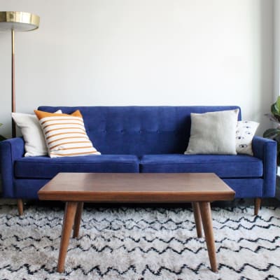 Modern decor in the living area of a model home at Terra Martinez in Martinez, California