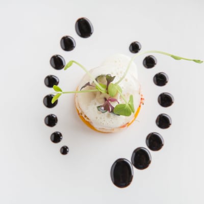 Gourmet dish presented at The Club at Harbor Point at Harbor Point Apartments in Mill Valley, California