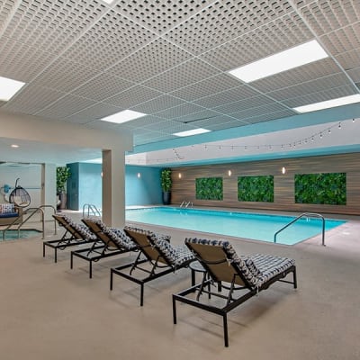 Luxurious indoor swimming pool at Vue Los Feliz in Los Angeles, California