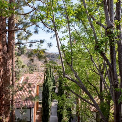 View of the neighborhood nestled near the bottom of the butte near Sofi Thousand Oaks in Thousand Oaks, California