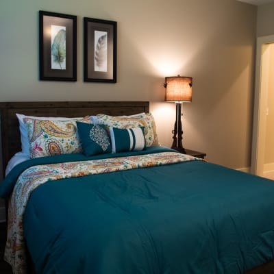 Light and airy resident bedroom at Westminster Memory Care in Aiken, South Carolina