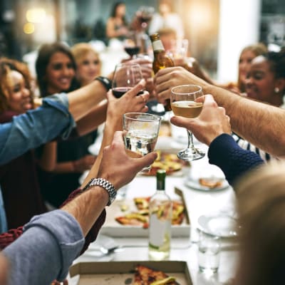 Residents having a toast near Vue at Laurel Canyon in Valley Village, California