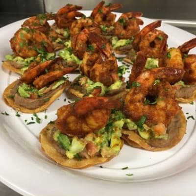 Cantina shrimp appetizer served at First & Main of New Albany in New Albany, Ohio