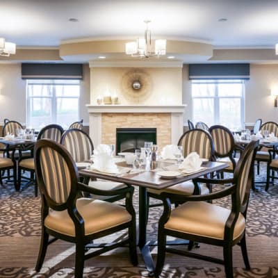 Elegant restaurant-style dining room at The Sanctuary at West St. Paul in West St. Paul, Minnesota