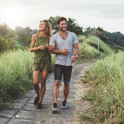 Couple on a walk near Bellrock Market Station in Katy, Texas
