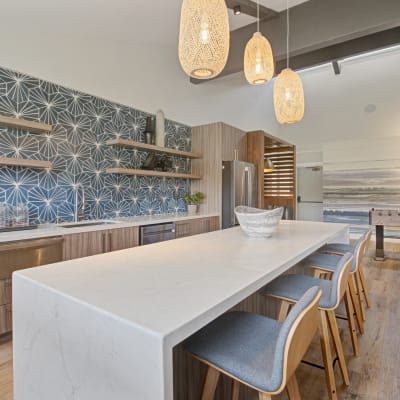 State-of-the-art resident kitchen with quartz countertops and hi-tech appliances at Sofi Ventura in Ventura, California
