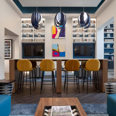 Lounge with trendy decor at Bellrock Summer Street in Houston, Texas