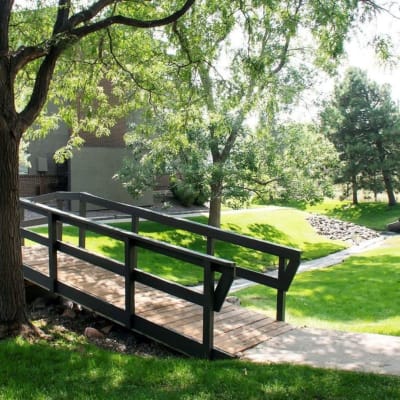 Cute bridge that you can walk over when walking around the property at Sofi Belmar in Lakewood, Colorado