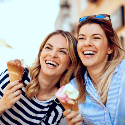 two residents eating ice cream at Lofgren Terrace in Chula Vista, California
