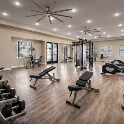 Huge fitness center ready for you to workout in anytime at BB Living at Light Farms in Celina, Texas