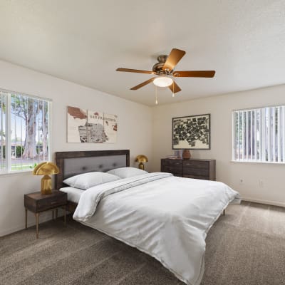 A well-lit bedroom at Bard Estates in Port Hueneme, California