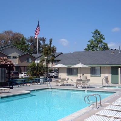 the community pool at Terrace View Villas in San Diego, California