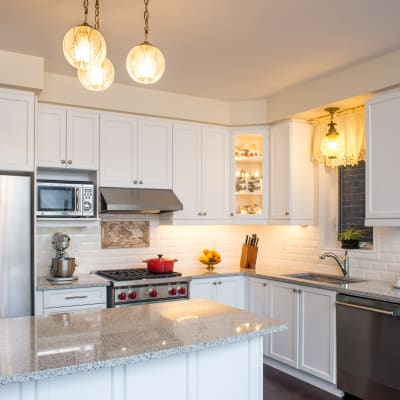 a fully equipped kitchen at Davis Hill in Joint Base Lewis McChord, Washington