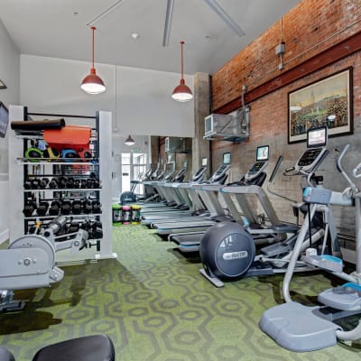 Full fitness center for residents to workout in at Alley South Lake Union in Seattle, Washington