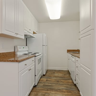 a fully equipped kitchen at Terrace View Villas in San Diego, California