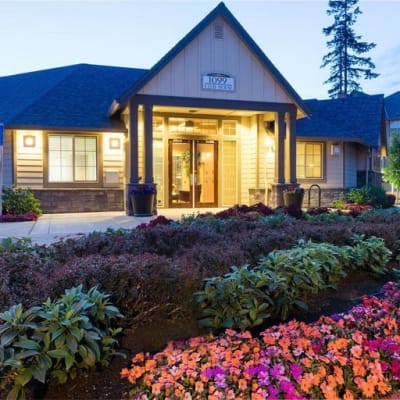 Flowers outside of the building at The Jones in Hillsboro, Oregon