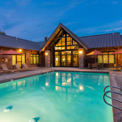 Sparkling pool at night at Avery at Orenco Station in Hillsboro, Oregon