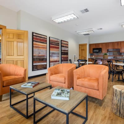 Seating in the resident lounge at Avery at Orenco Station in Hillsboro, Oregon