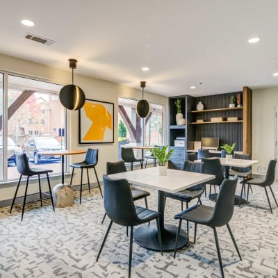 Beautifully decorated lobby interior with comfortable seating at Sofi Gaslight Commons in South Orange, New Jersey