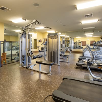 A resident working out at the fitness center at Two Mile in Twentynine Palms, California