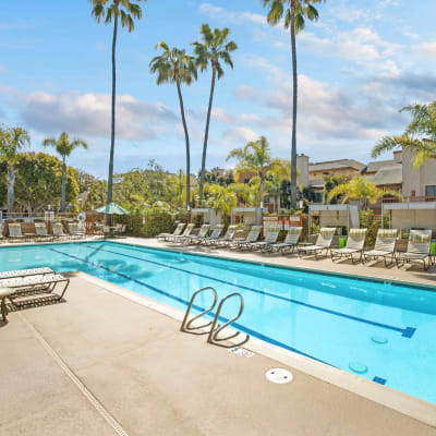 Luxurious pool on a beautiful day at Allina La Jolla in San Diego, California