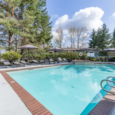 Swimming pool on a beautiful day at The Knoll Redmond in Redmond, Washington